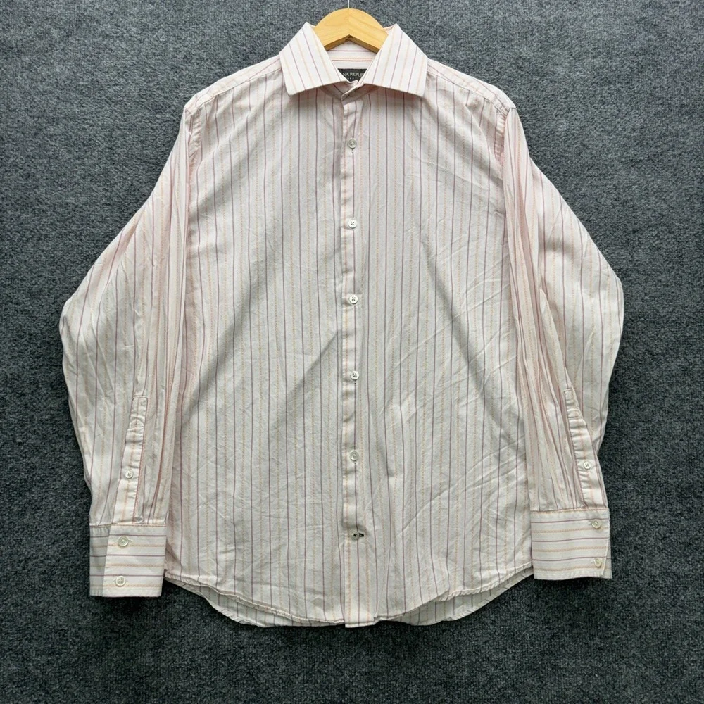 Banana Republic Button Shirt Mens L Pink Long Sleeve Striped Cotton Casual